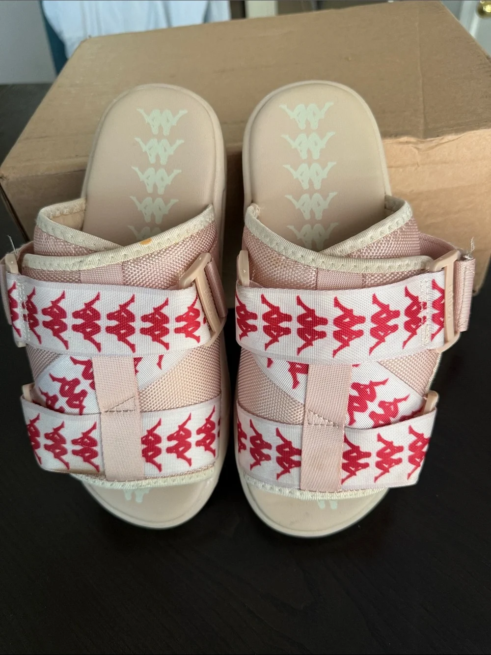 Kappa 222 Banda Mitel 1 Slides Pink Slide Sandals with Red Logo Strap